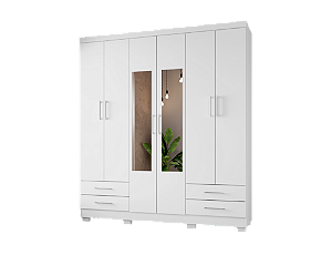 Roupeiro Santiago II 6 Portas C/espelho - Branco Brilho