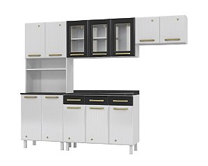 Cozinha Compacta 44 Diamante New 03 Portas De Vidro Com Kit P/microondas - Preto
