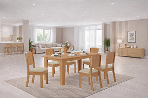 Sala De Jantar Tais 1.60 + 6 Cadeiras Star Freijo Freijo Castor