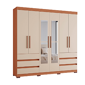 Roupeiro Panamá 06 Portas C/espelho - Freijó/Off White