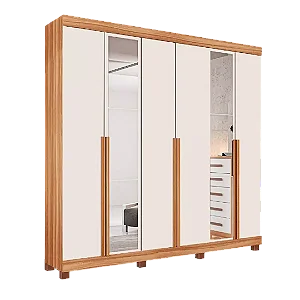 Roupeiro Milano 06 Portas Com Espelho - Freijo / Off White