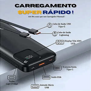 Carregador Portátil Power Bank Turbo 20000mah Universal Sortida