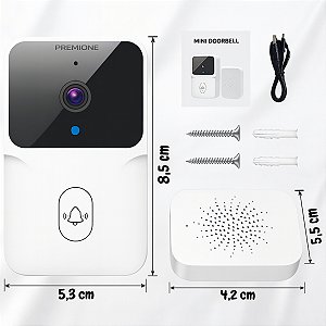 Campainha Inteligente Wifi Premione Com Câmera Hd Sem Fio Para Casa Com Controle Por App Interfone Porteiro Audio Cor Branco