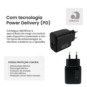 Carregador Duplo 40w Compativel Com Samsung S25 S24 S23 S21 S20 Fe Plus Motorola M22 M31 M32 M62 M63 M64 G15 Xiaomi Redmi Note 12 13 14 15 LG Fonte Cor Turbo Usb Tipo C Preto Boyu Cell