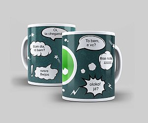 Caneca WhatsApp em Porcelana 325ml | Caneca Divertida Estilo Conversa Presente Criativo