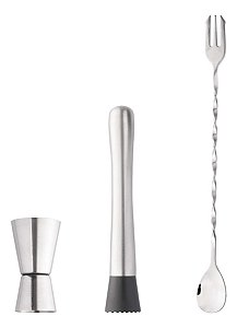 Kit Caipirinha Dosador Macerador Colher Bailarina Inox Wolff