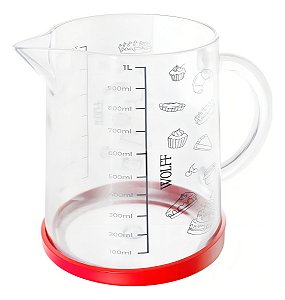 Jarra Medidora Copo Dosador 1l Alça Base Silicone Decorada Cor Incolor