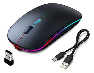 Mouse Sem Fio Recarregável Ergonômico Led Rgb Notebook Pc Ta - Preto