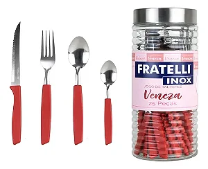 Kit de talher Veneza com 24 Talheres e pote de vidro