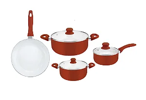 jogo de panelas 4 peças em alumínio na cor vermelha