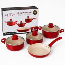 kit de panelas com revestimento em cerâmica antiaderente 4 peças