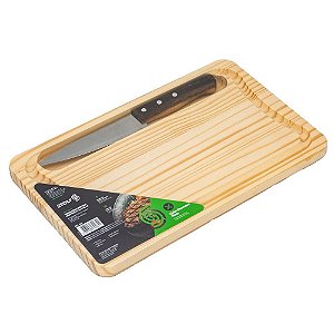 Kit Churrasco 2pcs Tabua Pinus+Faca Stolf