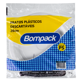 Prato Descartável C/10 26cm Branco Bompack