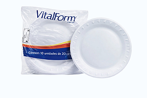 Prato Descartável 26cm C/10 Branco Vitalform