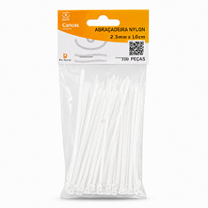 Abraçadeira Nylon 100 Peças 2,5mm x 10cm Branco