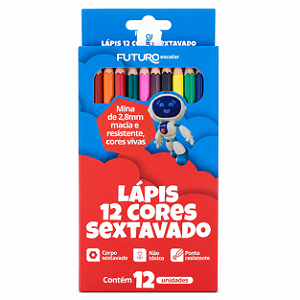 Lápis 12 Cores Sextavado Futuro Escolar
