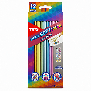 Lápis 12 Cores Mega Soft Metálico