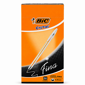 Caneta Bic Cristal Fina Preto Caixa com 50 Unidades