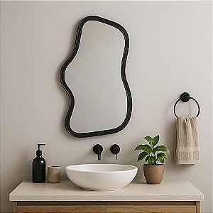 Espelho Decorativo Orgânico 26x41 cm com Moldura Estilosa – Design Moderno para Banheiro, Quarto e Sala (1, Preto)