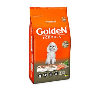 Ração Golden Fórmula Mini Bits para Cães Adultos de Porte Pequeno Sabor Salmão e Arroz 15Kg