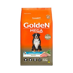 Ração Golden Mega para Cães Adultos de Porte Grande Sabor Frango e Arroz - 15 kg