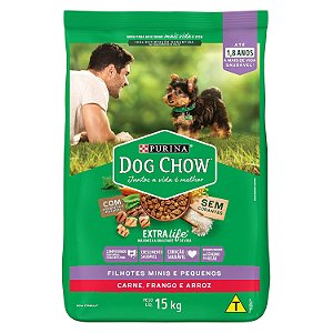 Ração Dog Chow para Cães Filhotes de Raças Pequenas Sabor Frango e Arroz 15Kg