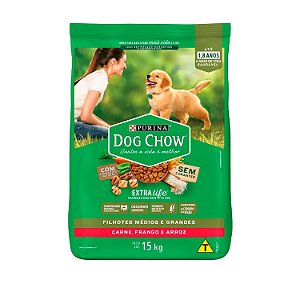 Ração Dog Chow para Cães Filhotes de Porte Médio e Grande Sabor Carne, Frango e Arroz 15Kg