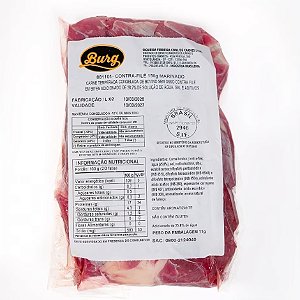 Contra Filé Bovino Fatiado Temperado Congelado Burg 150g - Caixa 9 Kg