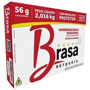 Hambúrguer Bovino Tradicional Congelado Brasa Burguers 36x56g / Forn. Classe D - Caixa 10,08 Kg