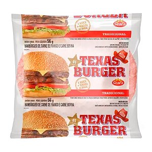 Hamburguer Misto Texas Seara 36x56g / Forn. Classe D - Caixa 2,02 Kg
