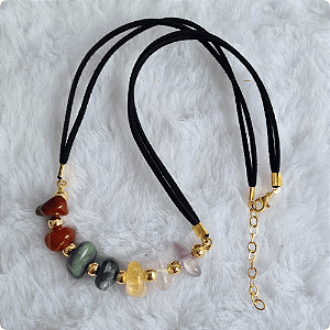 Gargantilha 7 Chakras Couro Preto