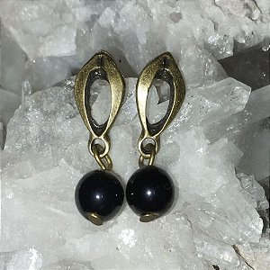 Brinco em Cobre com Pedra Ônix - Proteção Contra Energias Negativas
