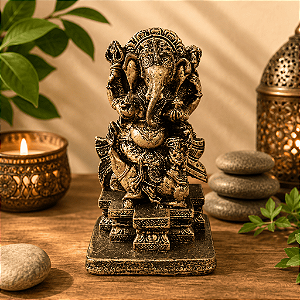 Estátua de Ganesha no Trono - Deus da Fortuna