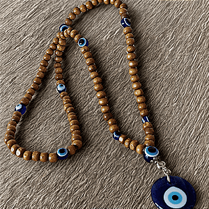 Japamala 108 Contas - Madeira com Olho Grego | Proteção, Meditação e Equilíbrio