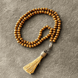 Japamala 108 Contas de Madeira Dourado - Foco e Tranquilidade na Meditação