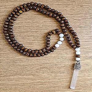 Japamala 108 Contas de Madeira Imbuia com Selenita - Purificação Poderosa