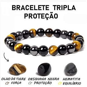 Pulseira Tripla Proteção 8mm - Proteção, Sorte, Concentração