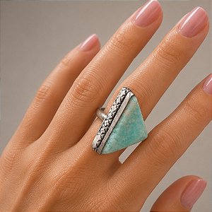 Anel em Prata Indiana com Amazonita Triangular – Pedra da Boa Sorte
