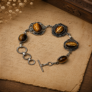 Pulseira Boho em Prata Indiana com Olho de Tigre Multiformatos | Proteção, Coragem e Prosperidade