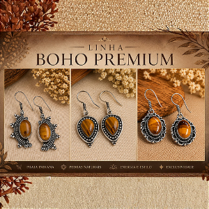 Brincos em Prata Indiana de Olho de Tigre | Linha Boho Premium