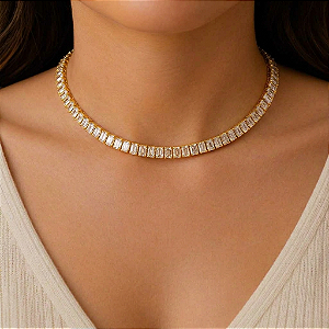 Choker Riviera com Zircônias | Dourado ou Prateado | Semijoia Elegante