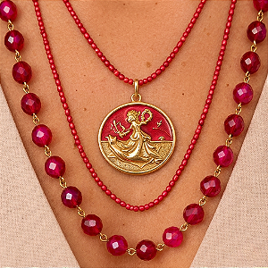 Colar em Cristal Sintético Facetado com Medalha de Iansã | Coragem, Proteção e Transformação