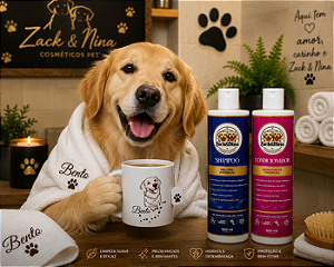 KIT 002 BANHO PREMIUM - ZACK & NINA - SHAMPOO + CONDICIONADOR + CANECA EM CERÂMICA PERSONALIZADA