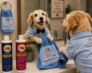 KIT 006 BANHO PREMIUM - ZACK & NINA - SHAMPOO + CONDICIONADOR + TOALHA DE MÃO PERSONALIZADA