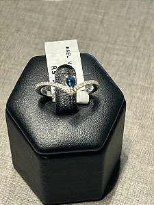 ANEL EM V PEDRA AZUL