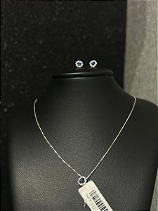 CONJUNTO BRINCO E PINGENTE AZUL