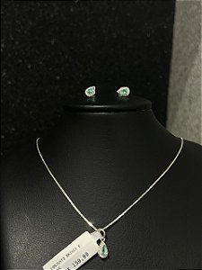 CONJUNTO BRINCO E PINGENTE VERDE AGUA