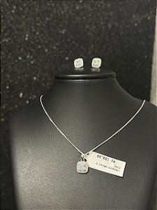 CONJUNTO BRINCO E PINGENTE QUADRADROS
