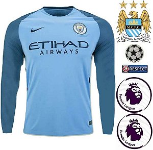 Camisa Manchester City 2016-17 (Home-Uniforme 1) - Stadium - Manga Longa