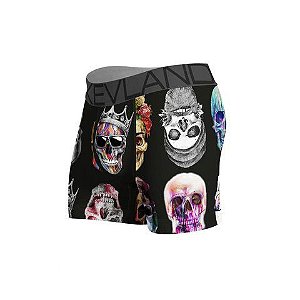 Cueca Boxer Kevland Colored Skulls Black